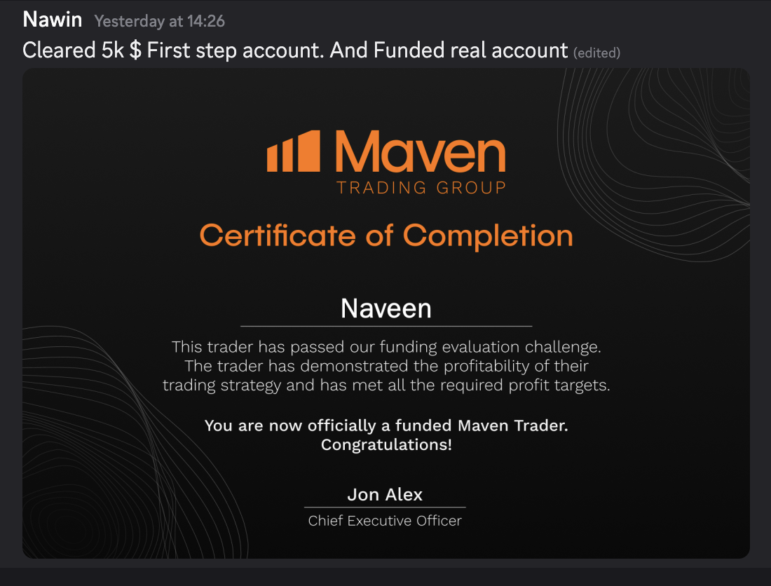 Nawin - Maven Trading Group Funded Certificate